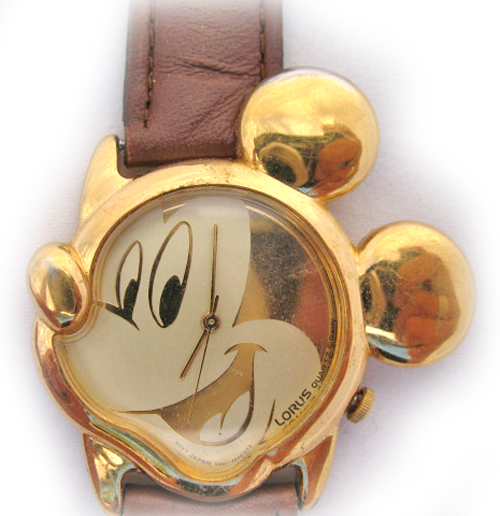 VINTAGE LORUS DISNEY MICKEY MOUSE 3D HEAD GOLD Tone Wristwatch WATCH 