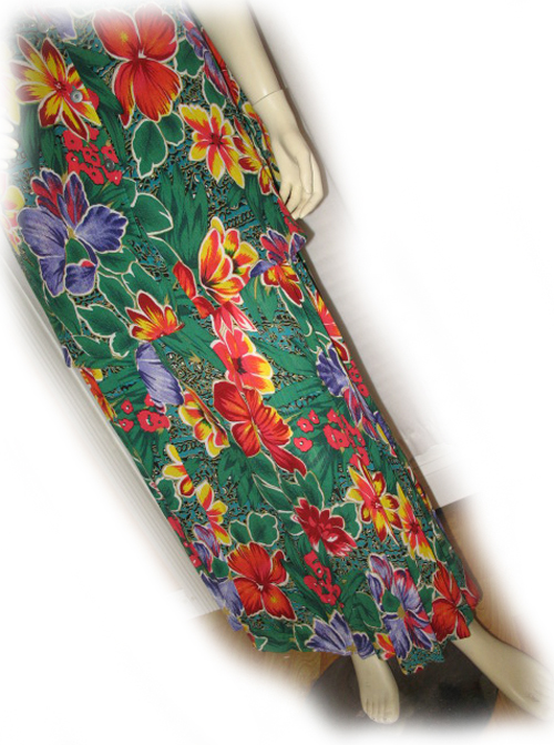 Womens 2pc GREEN Colored Hawaiian Floral Flowers Print DRESS Top Skirt ...