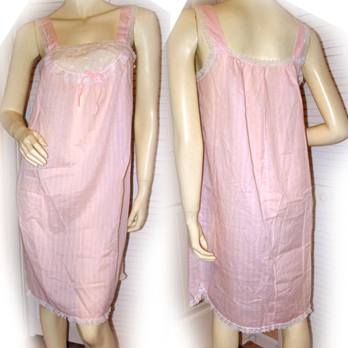 Womens Sleeveless Pink Intimate Sleepwear Night Dress White Lace Trim