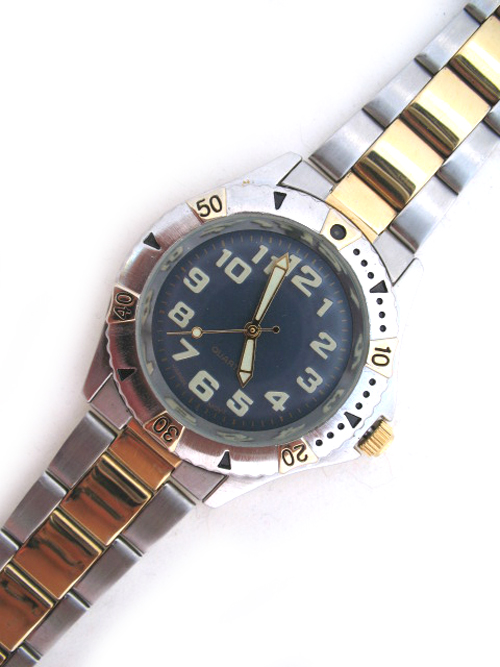 BLUE Face Dial Mens Wristwatch WATCH Stainless Steel Gold Silver Tone 